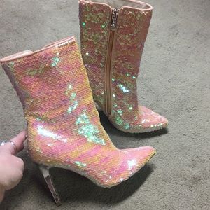 PINK SZ 7-FOREVER 21 WEB EXCLUSIVE SEQUIN BOOTIES